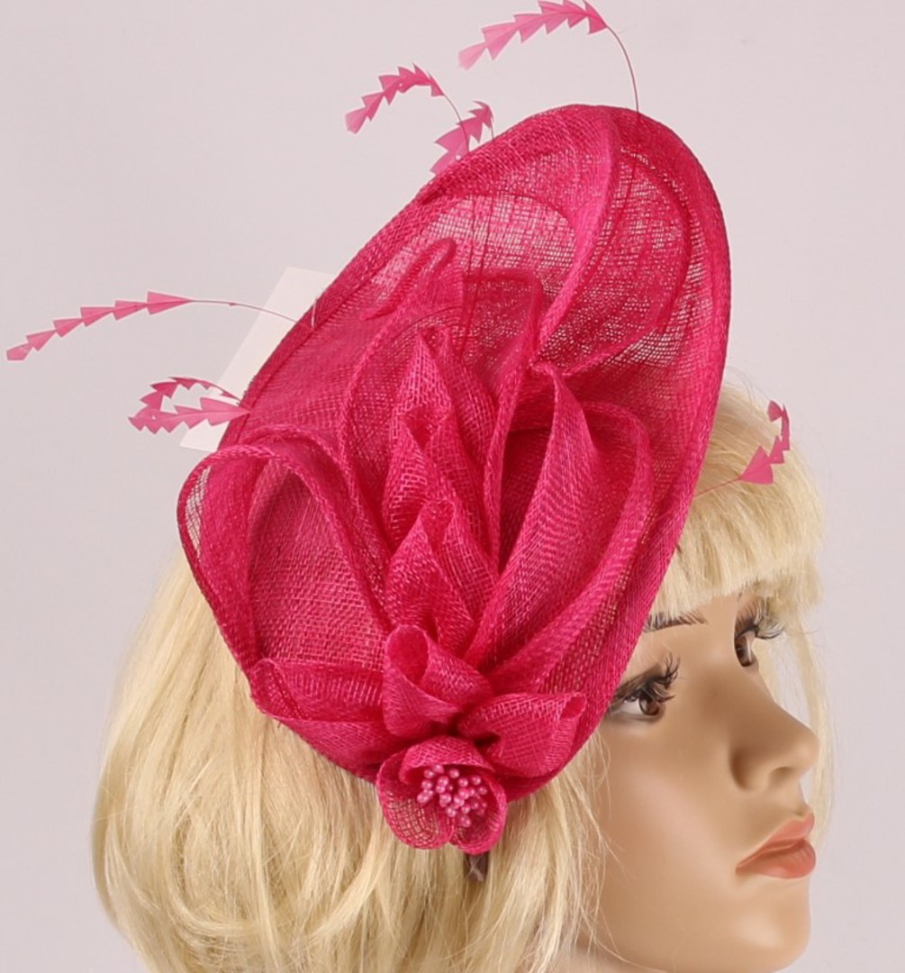  Head band sinamay  hatiinator w feathers hot pink STYLE: HS/3028 /HPNK image 0